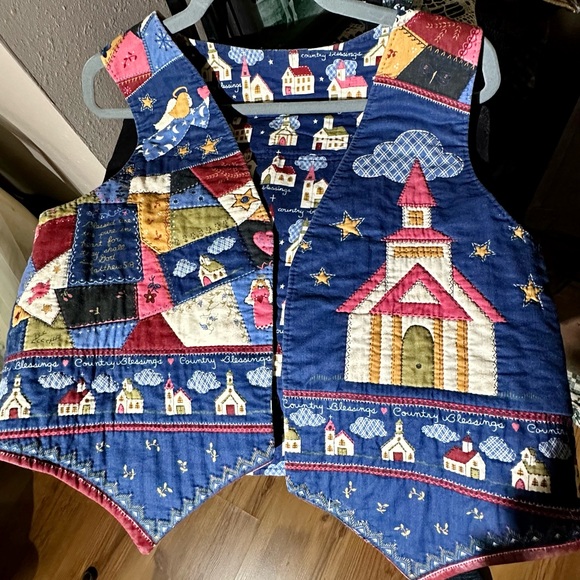 Country Blessings design fabric handmade, hand quilted vintage vest - Picture 8 of 8